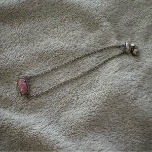 Kendra Scott Silver Adjustable Bracelet with Pink Oval Stone Pendant